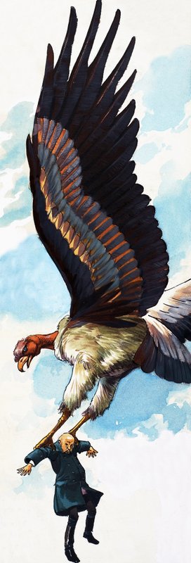 Neidentifikovaná ilustrace lidové pohádky o člověku, kterého nese obří pták od English School