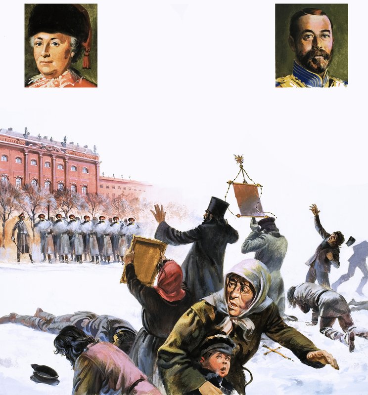 Neidentifikovaná scéna z ruské revoluce z roku 1905 od English School