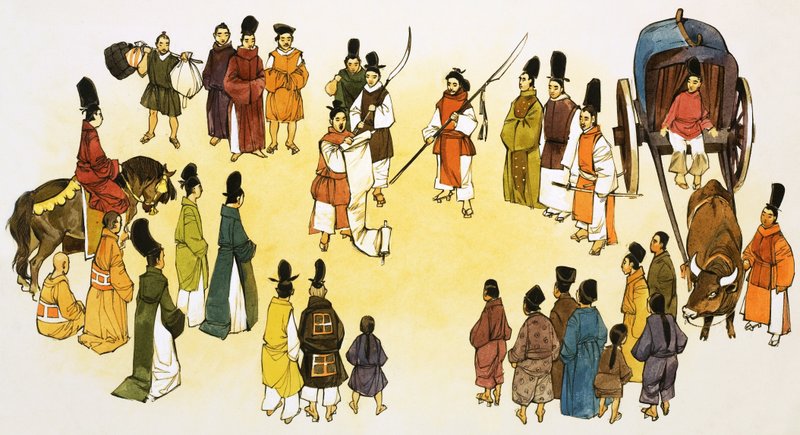 Neznámá scéna japonského města křičícího oznamujícího davu od English School