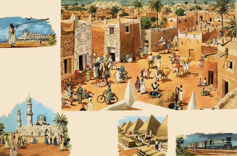 Neidentifikované výjevy z Egypta, včetně starověkého Egypta a pyramid od English School