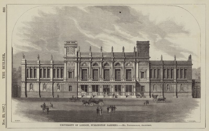 University of London, Burlington Gardens, pan Pennethorne, architekt (rytina) od English School