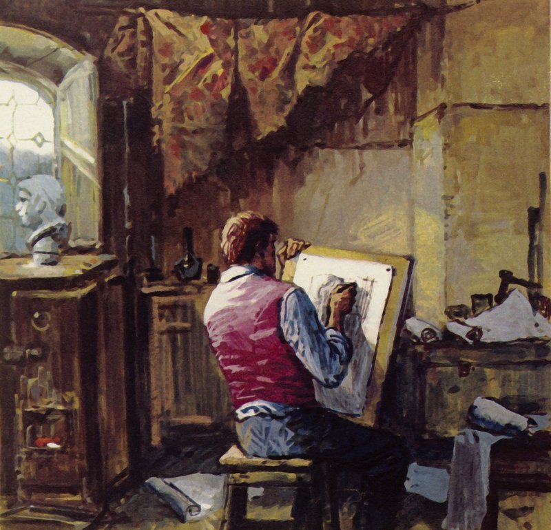 Van Gogh zanechal misionářské práce v dolech a začal kreslit v Bruselu od English School