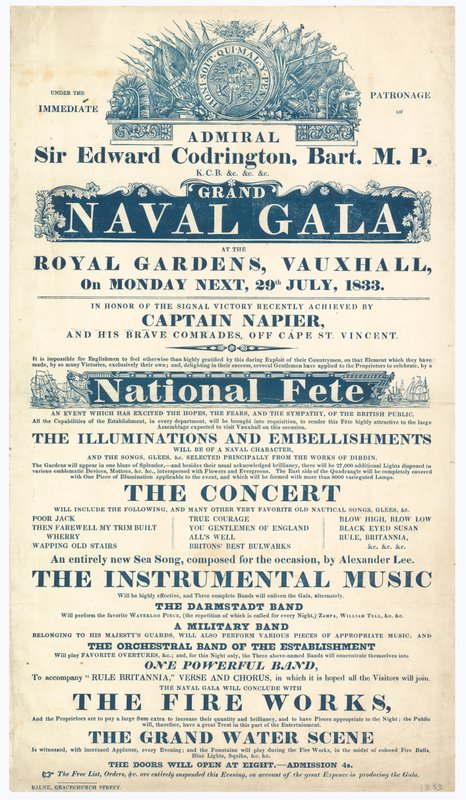 Vauxhall Gardens, Grand Naval Gala, admirál Sir Edward Codrington od English School