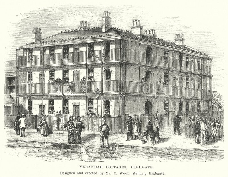 Verandah Cottages, Highgate (rytina) od English School