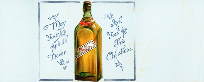 Velmi stará láhev whisky Highland, vánoční přání od English School