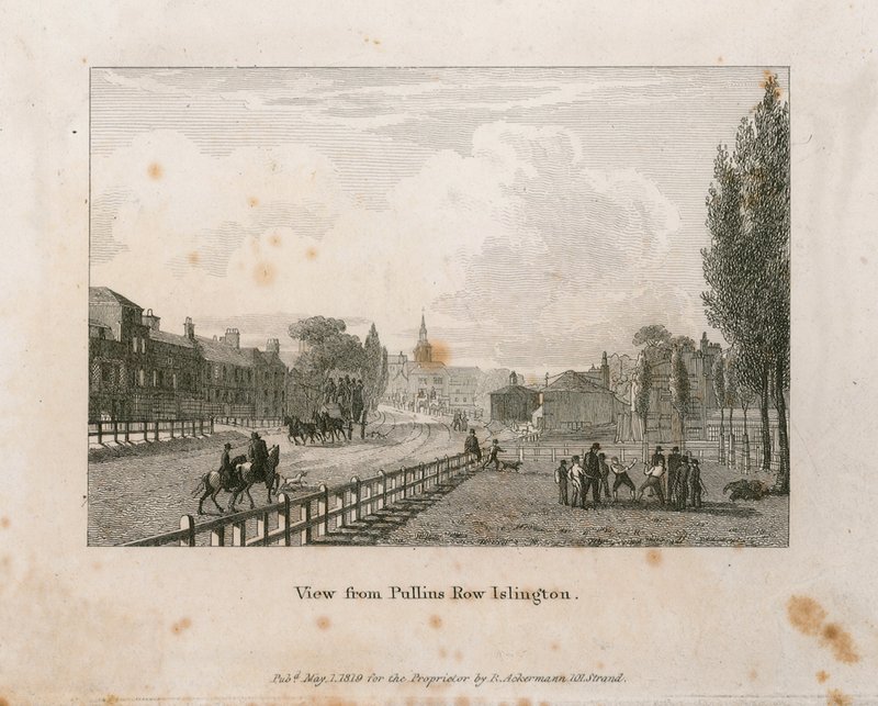 Pohled z Pullins Row, Islington od English School