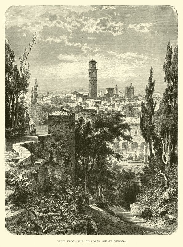 Pohled z Giardino Giusti, Verona od English School
