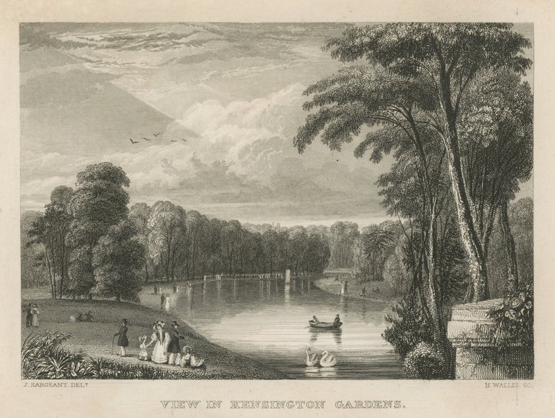 Pohled v Kensington Gardens, Londýn od English School
