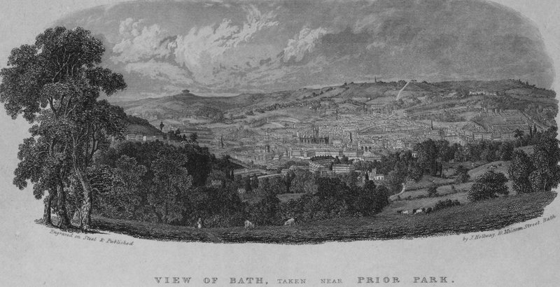 Pohled na Bath, pořízený poblíž parku Prior (rytina) od English School