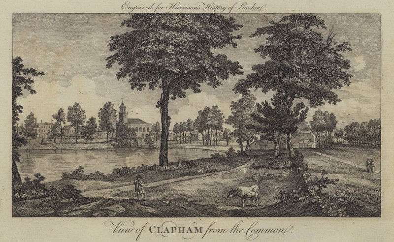 Pohled na Clapham z Common (rytina) od English School