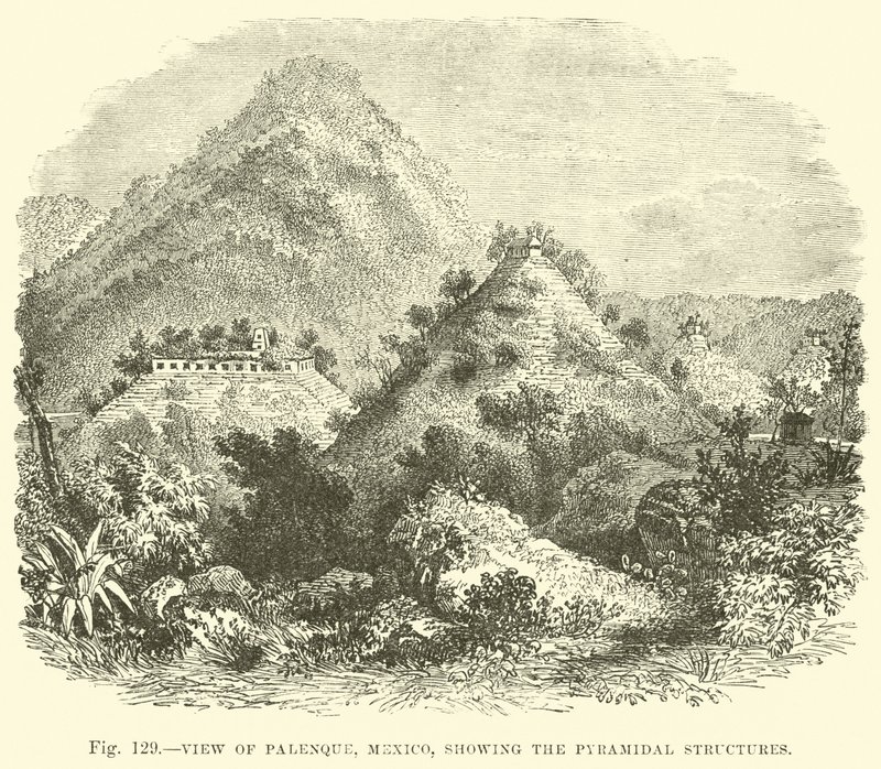 Pohled na Palenque, Mexiko, ukazující pyramidové struktury od English School