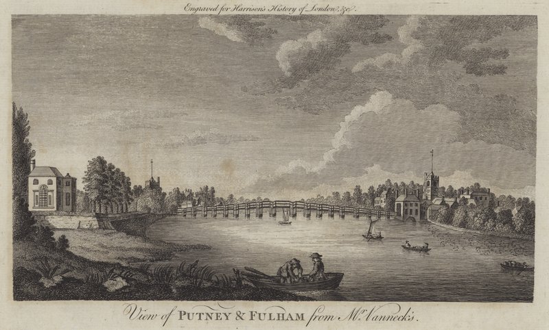 Pohled na Putney a Fulham z pana Vannecka (rytina) od English School