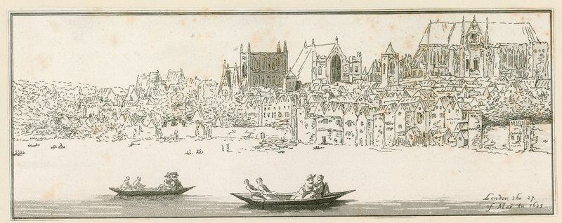 Pohled na Westminsterský palác v Londýně 27. března 1652 od English School