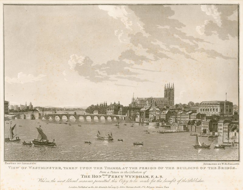 Pohled na Westminster, v době stavby mostu od English School