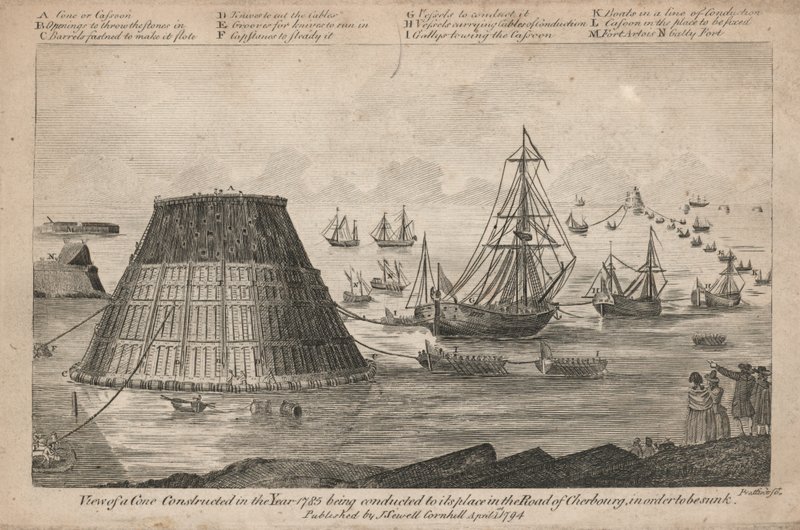 Pohled na kužel postavený v roce 1785, který je veden na své místo v ulici Cherbourg od English School