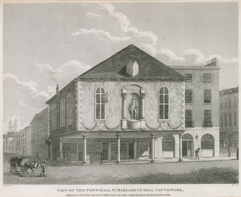 Pohled na radnici, St Margarets Hill, Southwark od English School