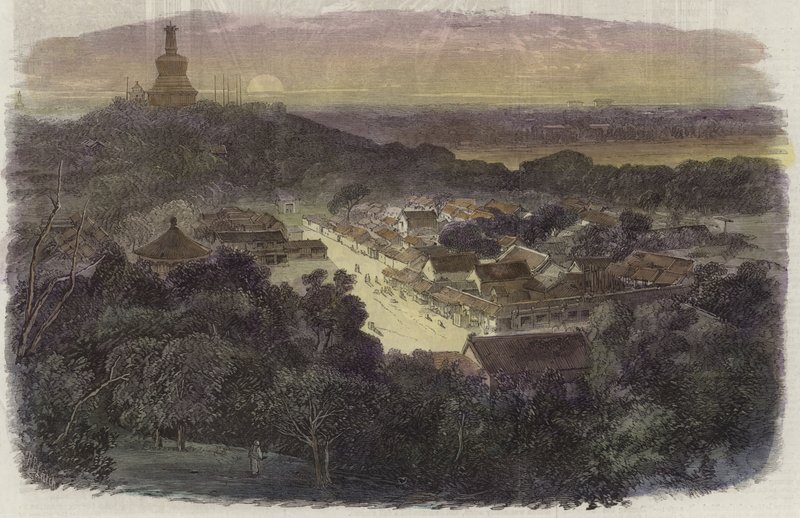 Pohled na zahrady a buddhistický chrám v Imperial City od English School
