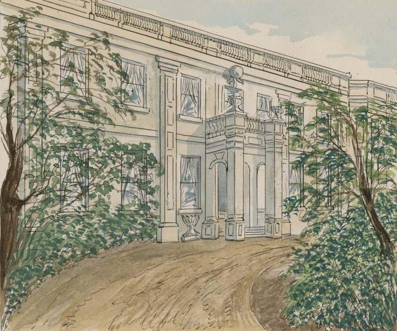 Pohled na dům č. 2 Palace Green, Kensington, ve kterém Thackery zemřel (wc na papíře) od English School