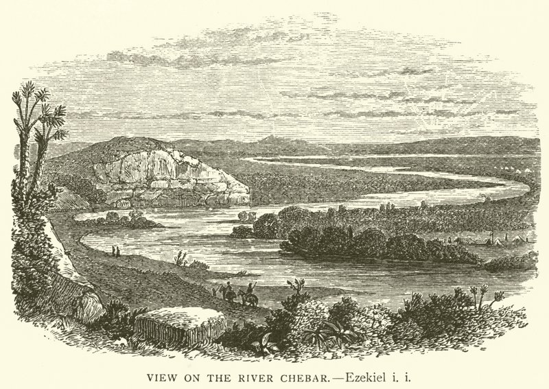 Pohled na řeku Chebar, Ezekiel, i, i (rytina) od English School