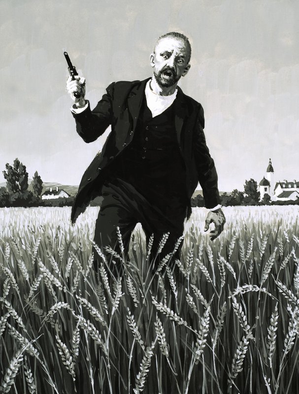 Vincent Van Gogh kráčející přes pšeničné pole vstříc své smrti od English School