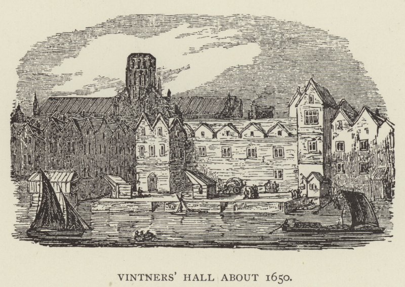Vinařská síň kolem roku 1650 (rytina) od English School