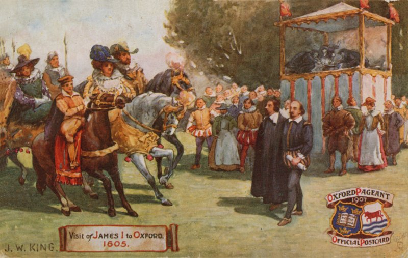 Návštěva Jakuba I. v Oxfordu, 1605 od English School