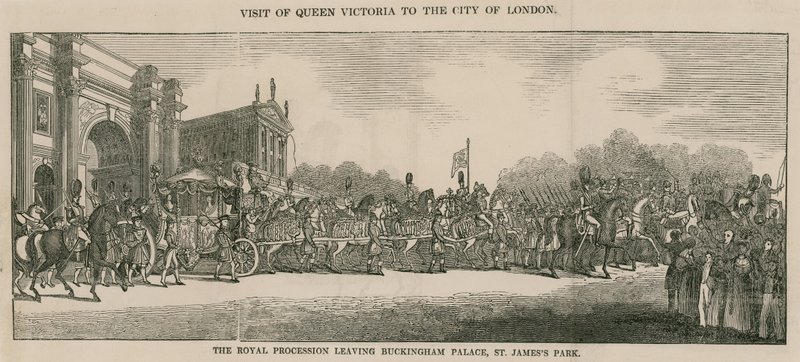 Návštěva královny Viktorie v City of London, opuštění Buckinghamského paláce od English School