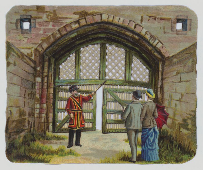 Návštěva Tower of London, viktoriánský šrot (barva lito) od English School