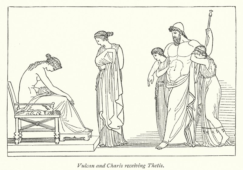 Setkání Vulcana a Charis s Thetis (litho) od English School