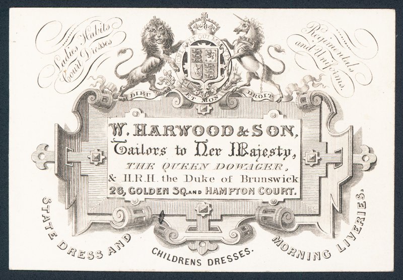 W Harwood & Son, krejčí, vizitka od English School
