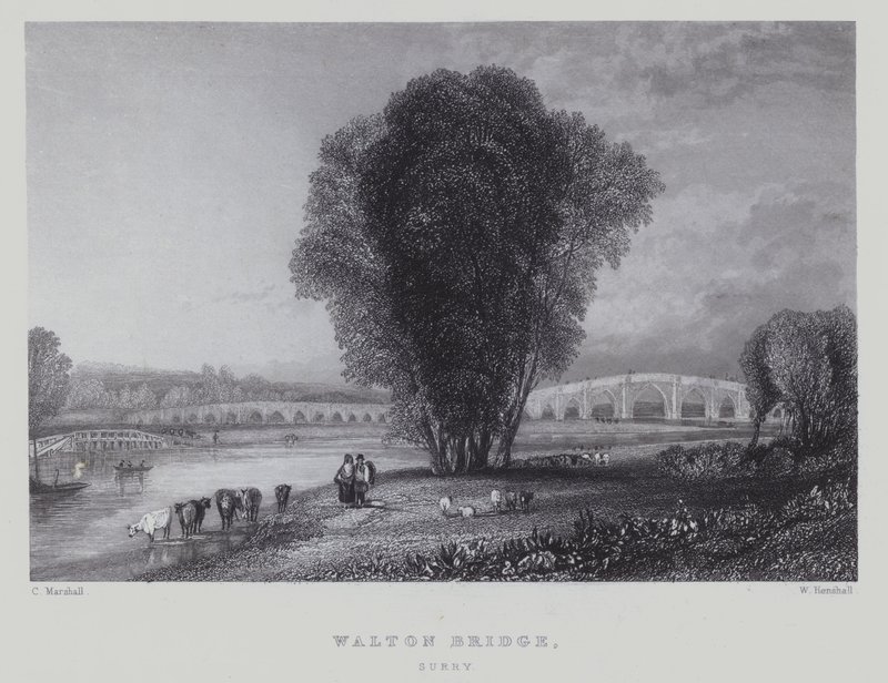 Walton Bridge, Surrey (rytina) od English School