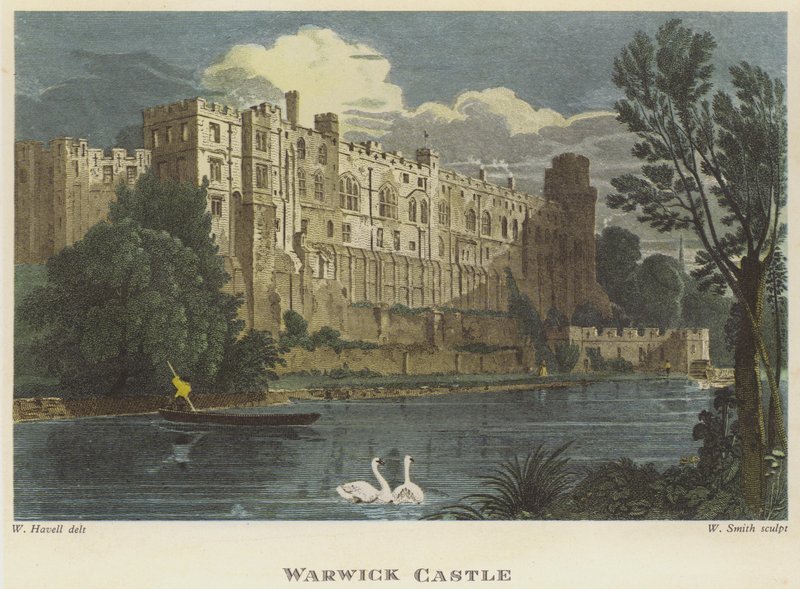Warwick Castle, Warwickshire (barevná rytina) od English School