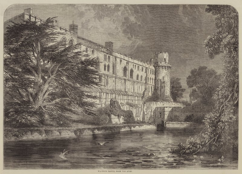 Hrad Warwick, z Avon (rytina) od English School