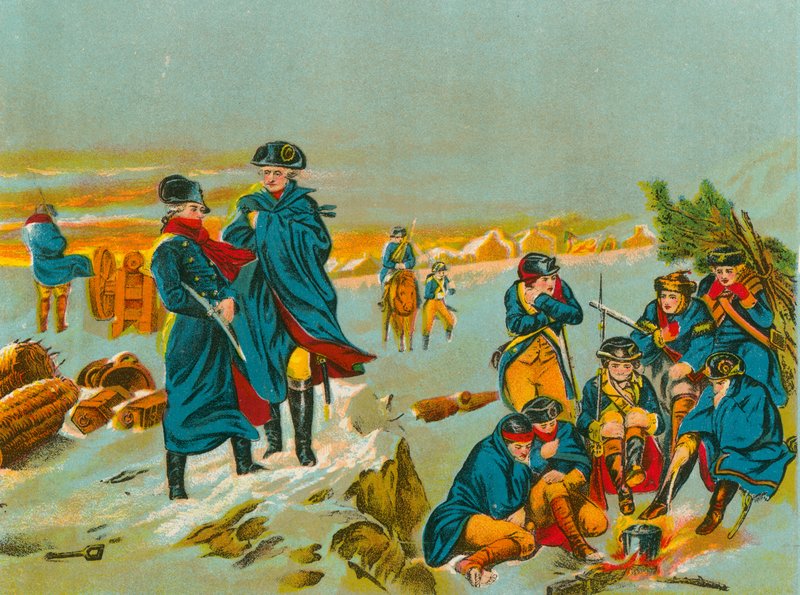 Washington a Lafayette ve Valley Forge od English School