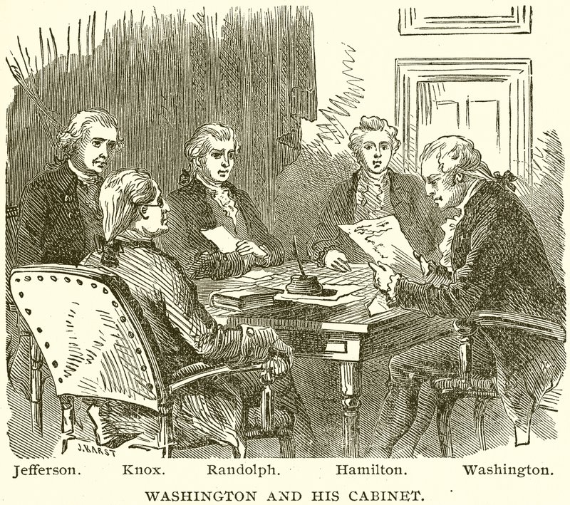 Washington a jeho kabinet. Jefferson. Knox. Randolph. Hamilton. Washington od English School