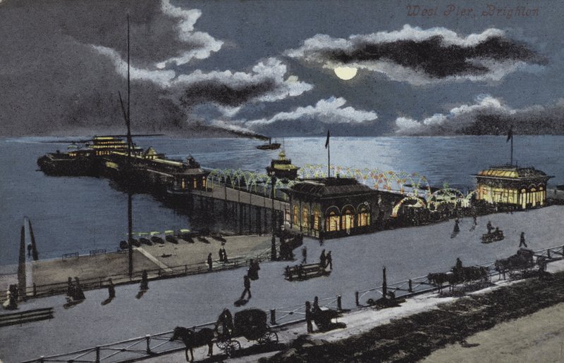 West Pier, Brighton, Sussex (barevná litografie) od English School