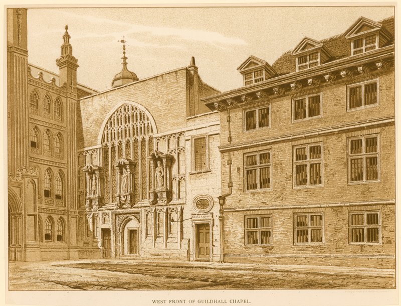Západní fronta Guildhall Chapel, Londýn od English School