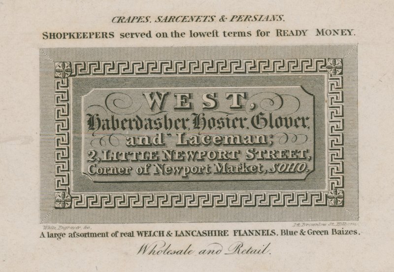 West, galanter, punčochové zboží, rukavičkář a krajkář od English School