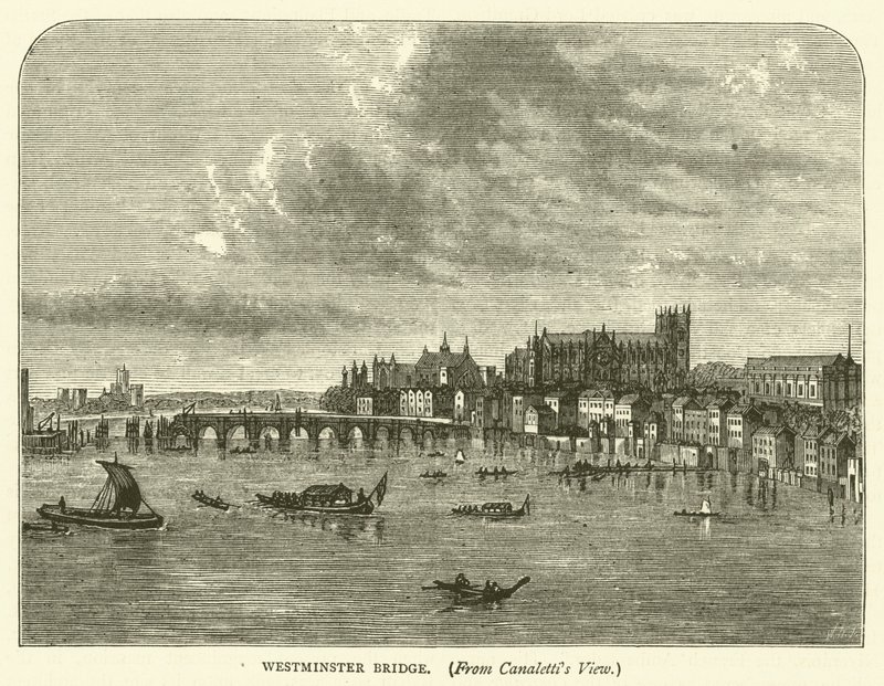 Westminster Bridge, z Canalettiho pohledu (rytina) od English School
