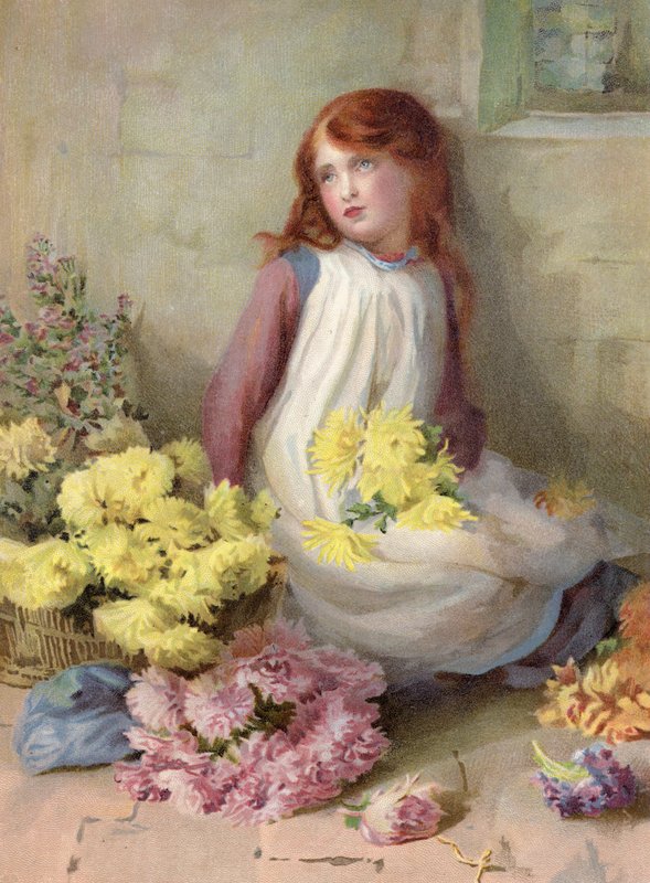 Kdo koupí? Mladá dívka prodávající květiny na ulici (barva litho) od English School