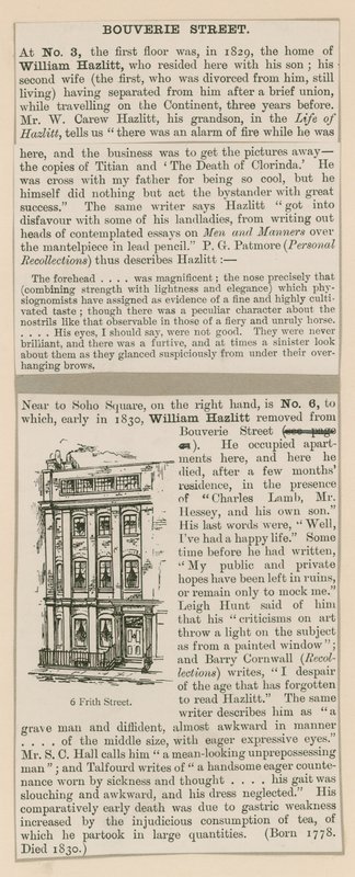 William Hazlitt a Frith Street 6 od English School