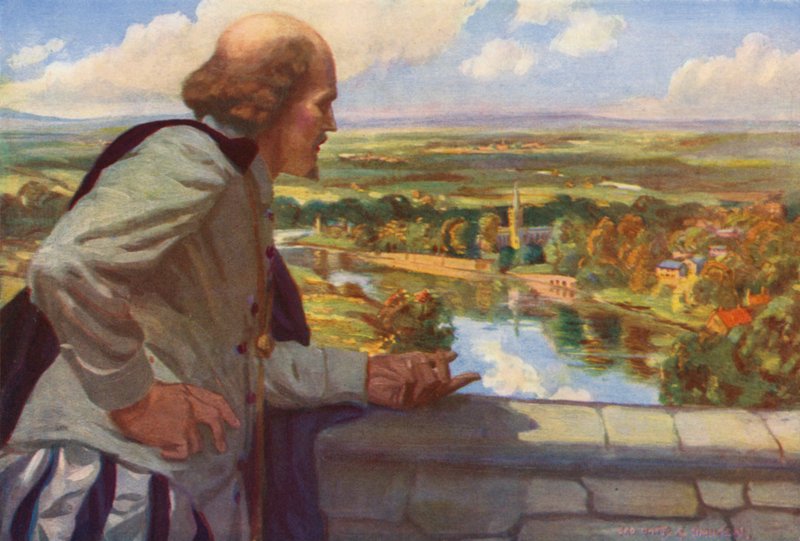 William Shakespeare s výhledem na Anglii (barevné lito) od English School