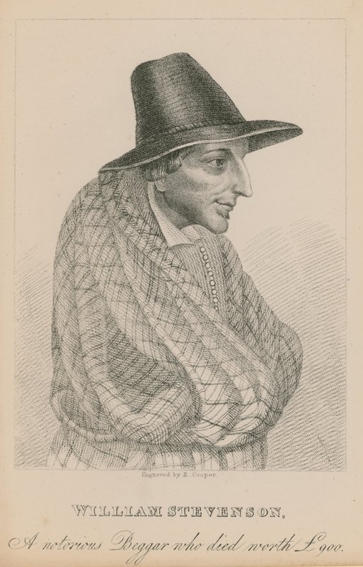 William Stevenson, notoricky známý žebrák, který zemřel v hodnotě 900 liber od English School