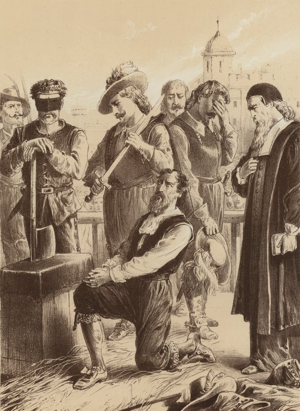 William Viscount Stafford, "Poklekl před blokem" (litografie) od English School