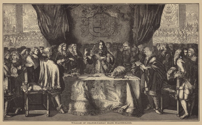 Vilém Oranžský-Nassau se stal hejtmanem (rytina) od English School