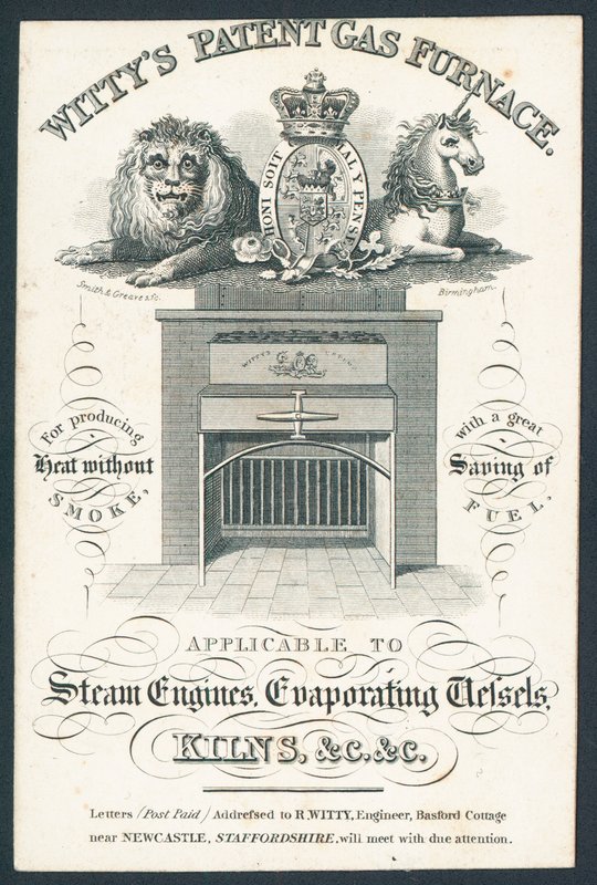 Wittys Patent Gas Furnace, obchodní karta od English School