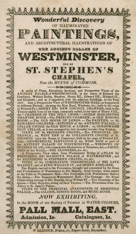 Nádherný objev iluminovaných maleb a architektonických ilustrací starověkého Westminsterského paláce a kaple St Stephens, nyní Dolní sněmovny od English School