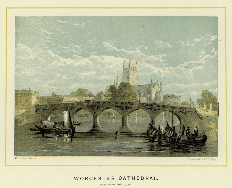 Worcesterská katedrála, pohled z nábřeží od English School