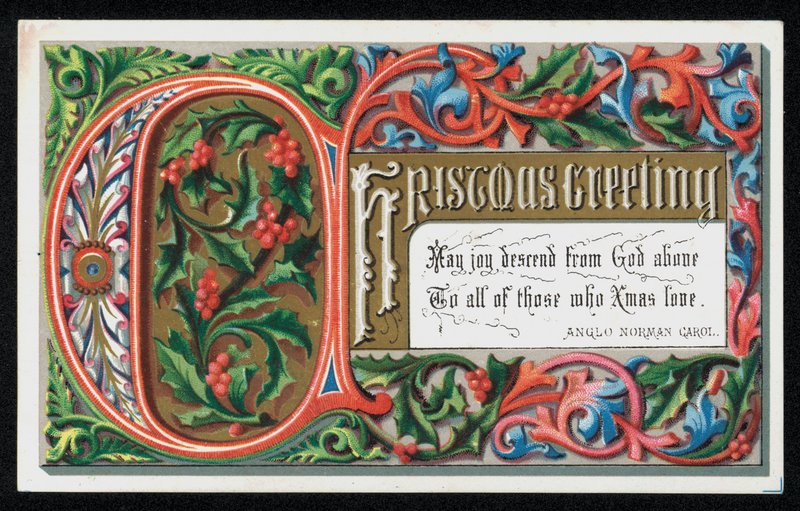 Slova z anglo-normanské koledy, vánoční přání. (chromolitho) od English School