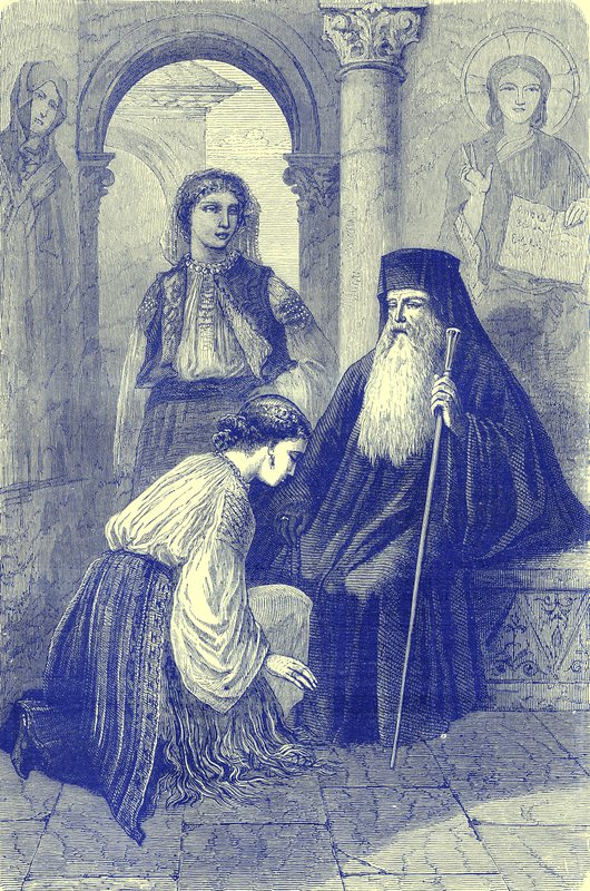Uctívání v Rumunsku, ilustrace z Illustrated Travels, editoval H. W. Bates, publikováno kolem roku 1880 (digitálně vylepšený obrázek) od English School